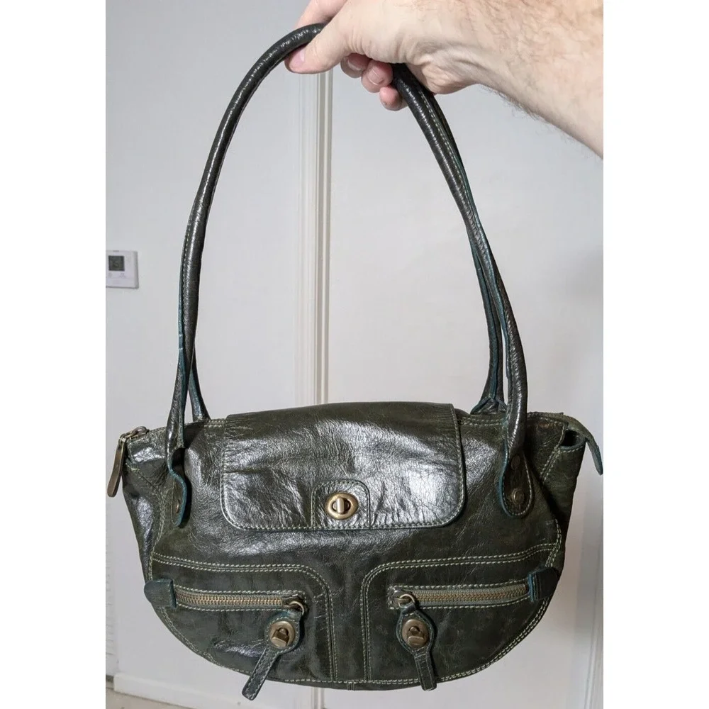 VTG ZIPPO Women Green Leather Shoulder‎ Bag